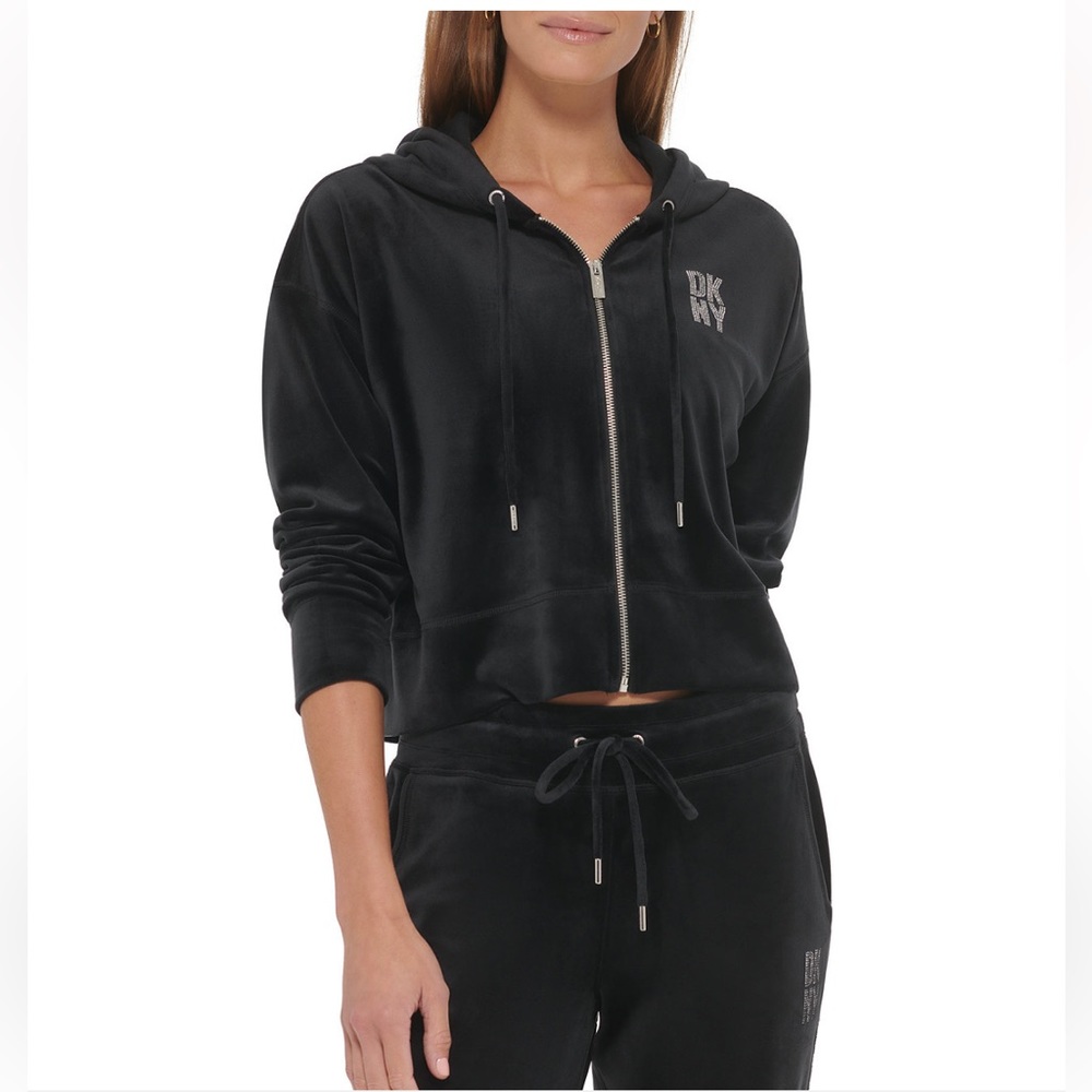 NWT DKNY Sports Women’s Velour with Rhinestone Logo Zip-Up Hoodie Size XS